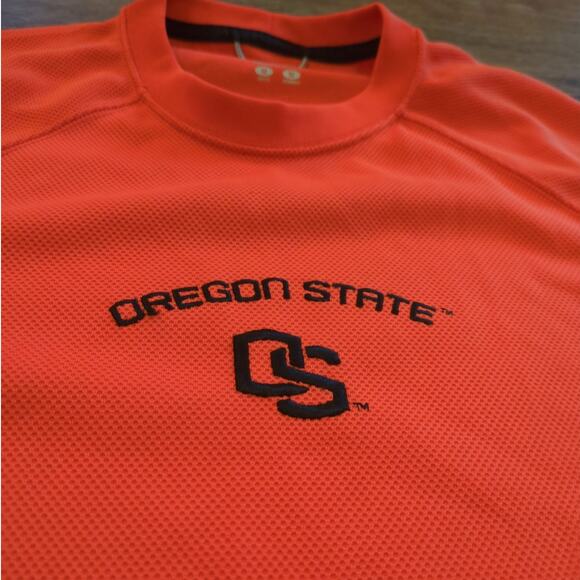 Columbia OS Oregon State Men's Medium Short Sleeve Shirt Neon Orange Mesh Sport - Picture 2 of 7